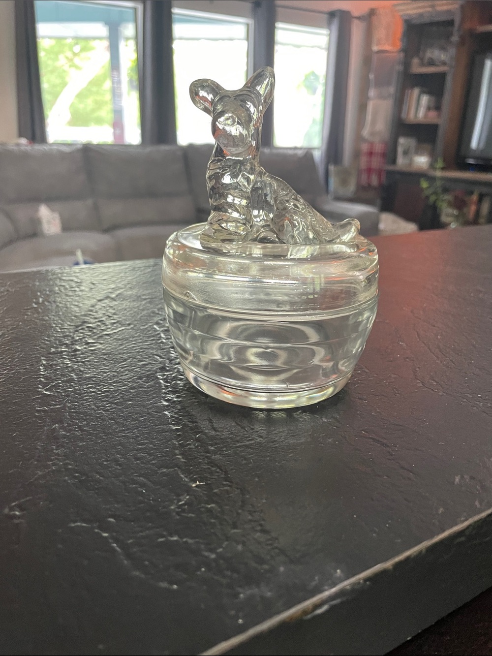 Clear Glass Trinket Jar with Lidded Animal Figurine